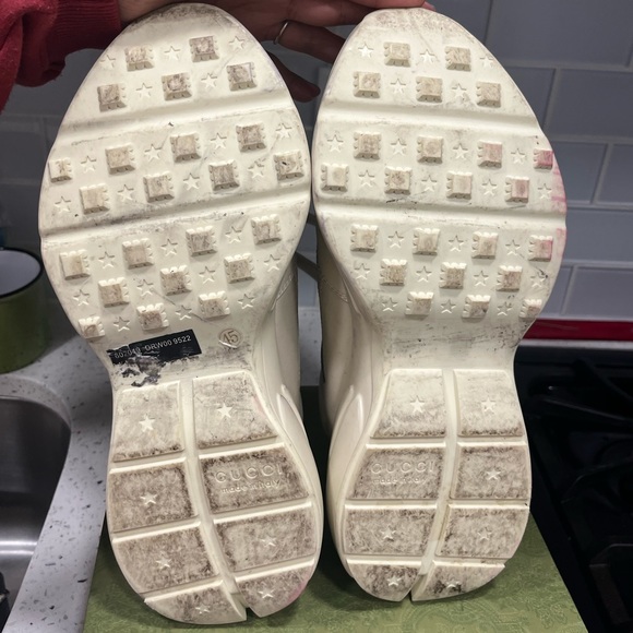 Gucci White Rhyton Leather Sneakers Gucci Rhyton Red Mouth Lips Tongue Shoes - Picture 14 of 16